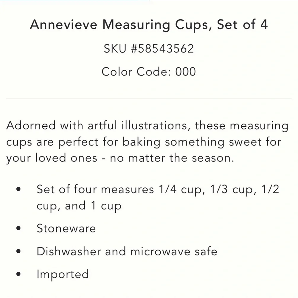 Anthropologie Annevieve Measuring Cup Set NIP